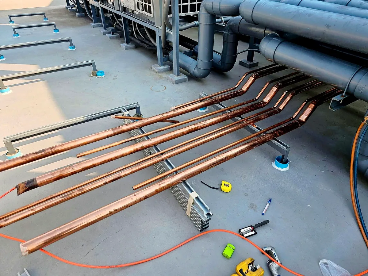 Commercial HVAC copper pipework installation